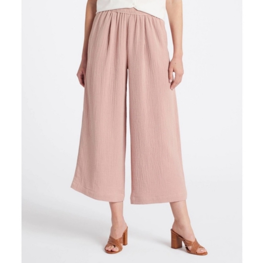 Madewell The Untailored Wide-Leg Crop Lightspun Warm Thistle Gauze Pink Pants